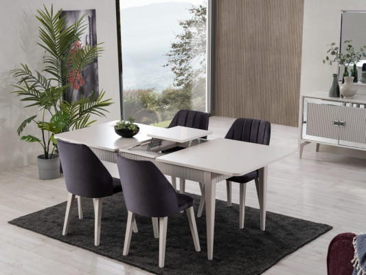 Extendable Dining Table Modern Dining Room Set 9-piece Gray Wood