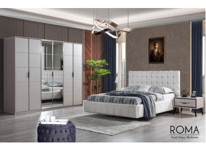 White bedroom set luxury furniture upholstered bed wooden wardrobe