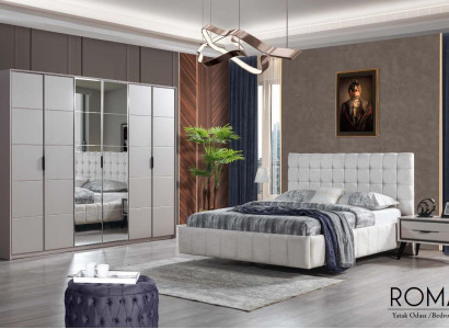 White bedroom set luxury furniture upholstered bed wooden wardrobe