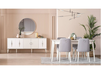 Dining set dining room dining table set 9-piece dining area white wood large