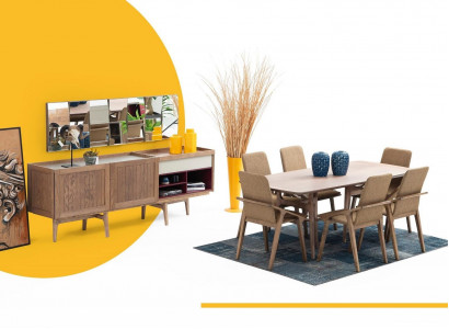 Dining room group dining table chairs sideboard table wood set 8-piece white