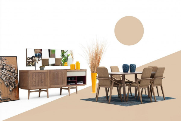 Dining room group dining table chairs sideboard table wood set 8-piece white