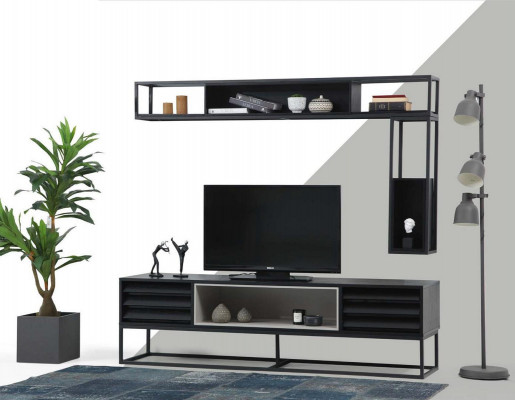 Wall unit RTV lowboard shelves TV stand set wood modern black design