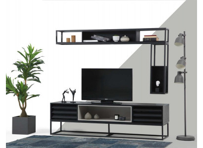 Wall unit RTV lowboard shelves TV stand set wood modern black design