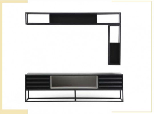 Wall unit RTV lowboard shelves TV stand set wood modern black design