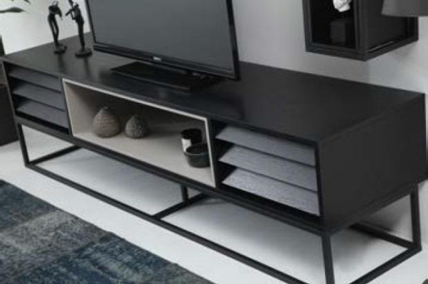 Wall unit RTV lowboard shelves TV stand set wood modern black design