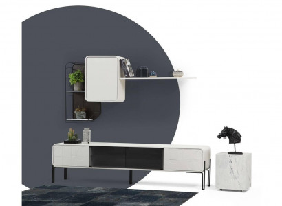 Living wall RTV lowboard shelves cabinet TV stand set wood modern white