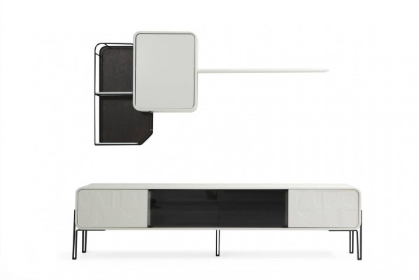 Living wall RTV lowboard shelves cabinet TV stand set wood modern white