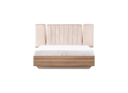 Bed frame bed double bed with storage box beige fabric luxury modern