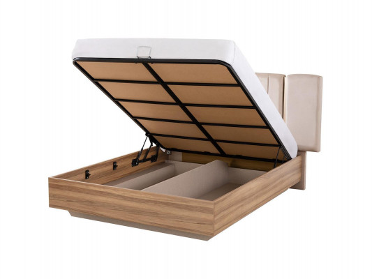 Bed frame bed double bed with storage box beige fabric luxury modern