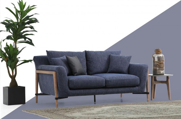 Three-seater sofa, fabric modern sofa design, living room blue.