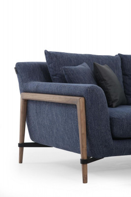Three-seater sofa, fabric modern sofa design, living room blue.