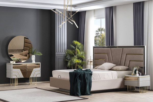 Bedroom set bed 2x nightstands chest of drawers mirror luxury set 5-piece.