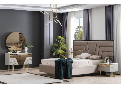 Bedroom set bed 2x nightstands chest of drawers mirror luxury set 5-piece.