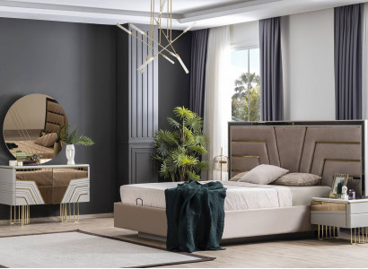 Bedroom set bed 2x nightstands chest of drawers mirror luxury set 5-piece.