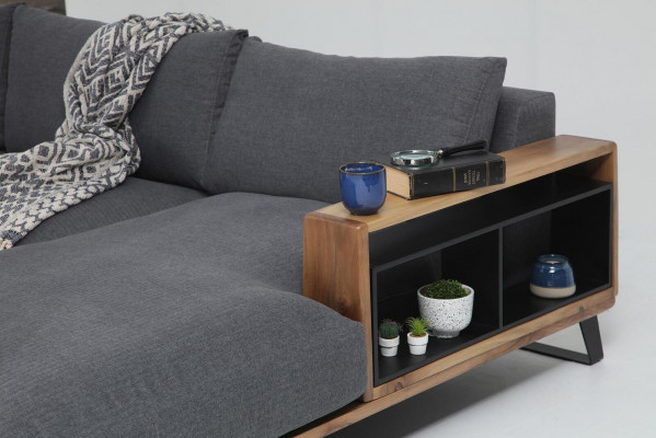 L-shaped sectional sofa gray modern fabric design living room polyester