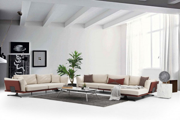 Corner sofa set L-shaped 3-seater beige modern fabric sofa set corner