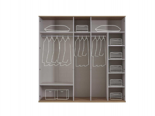 Wardrobe Bedroom Wardrobe Closet Gray Wood Mirror 5 Doors