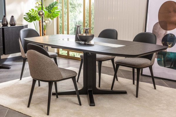 Designer dining room furniture black wood dining table luxurious upholstered chairs