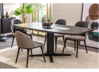 Designer dining room furniture black wood dining table luxurious upholstered chairs