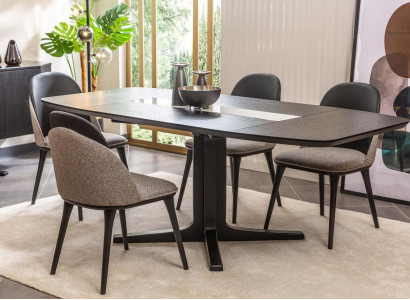 Designer dining room furniture black wood dining table luxurious upholstered chairs