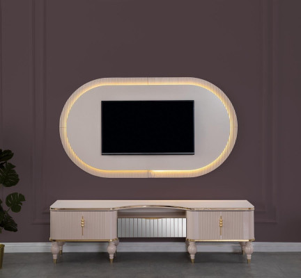 Modern beige wall unit set designer RTV lowboard wall panel 2-piece