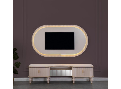 Modern beige wall unit set designer RTV lowboard wall panel 2-piece