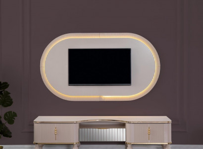 Modern beige wall unit set designer RTV lowboard wall panel 2-piece