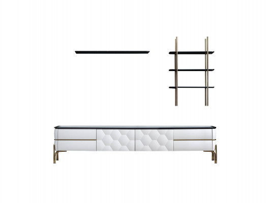 White TV Cabinet Designer 2x Shelves Living Room Stylish 3pc Set New
