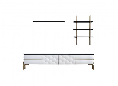 White TV Cabinet Designer 2x Shelves Living Room Stylish 3pc Set New