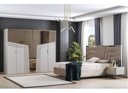 Modern bedroom set designer bed 2x nightstands wardrobe
