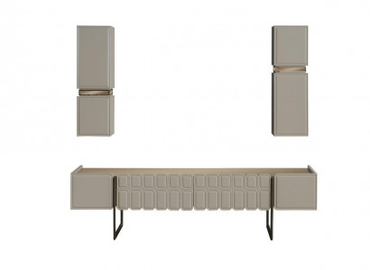 Modern living room wooden furniture designer TV cabinet with 2 wall shelves 3-piece set