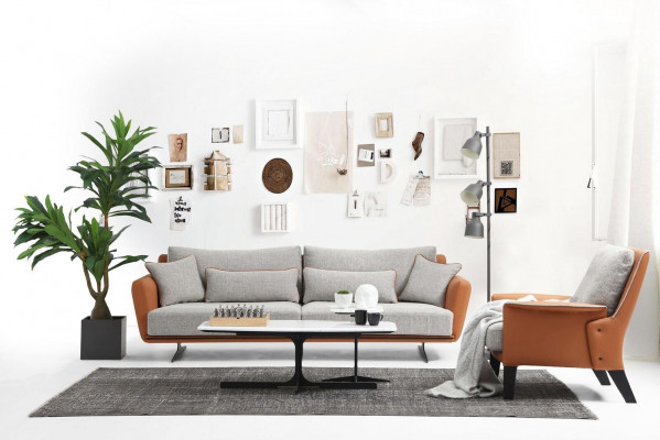 Sofa set 21-seater living room sofa orange fabric armchair two-seater