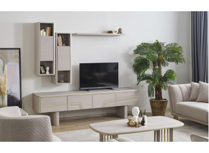 Gray living room shelves luxury TV cabinet designer RTV wall cabinets 4-piece set