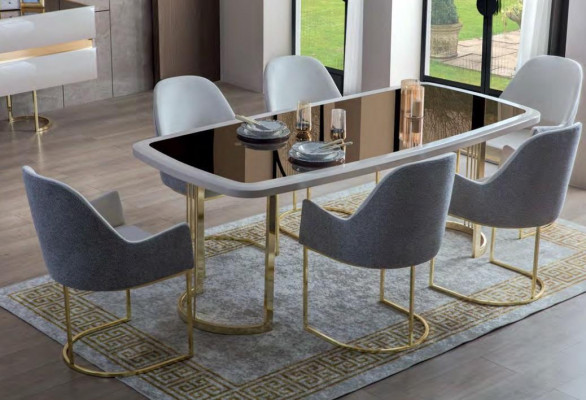 Noble dining room set luxury glass table stainless steel chairs modern 7-piece set