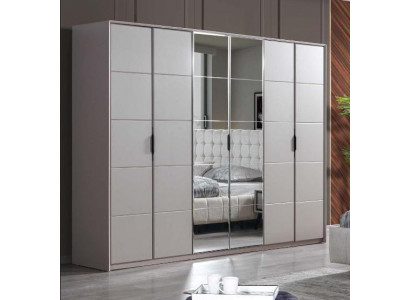 Gray wardrobe, 6-door bedroom wardrobe, luxury glass cabinets.