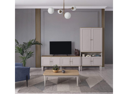 TV stand cabinet unit RTV lowboard living room shelves gray wood