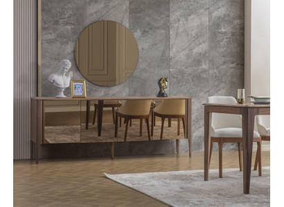 Brown dining room glass sideboard modern mirror complete 2-piece set new