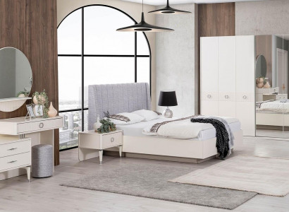 Twin bed frame upholstered fabric bedroom white wood set 7-piece