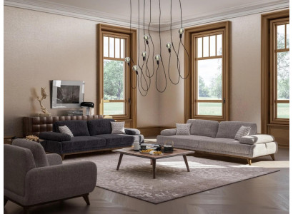 Living room set grey sofa two-seater with three-seater textile design coffee table