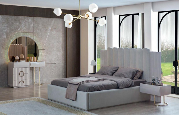 Complete bedroom set bed vanity table wood nightstands 4-piece set
