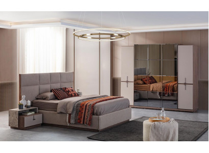 Complete bedroom double bed nightstands gray 4-piece wardrobe