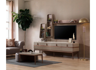 Designer RTV Lowboard Luxurious Shelves Stylish Living Room Wood Furniture
