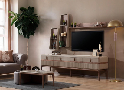 Designer RTV Lowboard Luxurious Shelves Stylish Living Room Wood Furniture