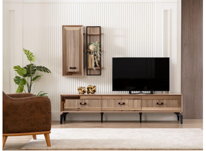 TV unit stand cabinet RTV lowboard living room shelves gold wood