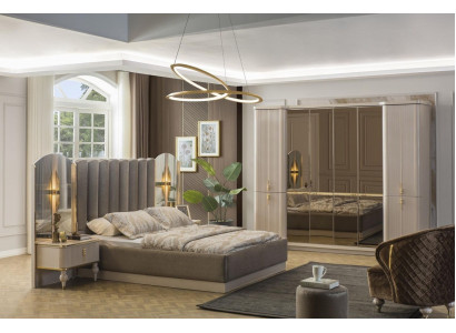 Luxurious bedroom designer double bed wardrobe bedside tables