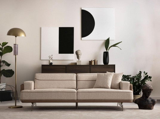 Exclusive beige sofa 3-seater modern furniture living room upholstery couch