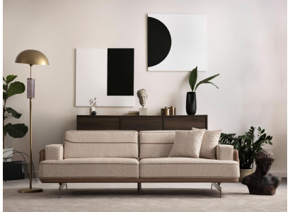 Exclusive beige sofa 3-seater modern furniture living room upholstery couch