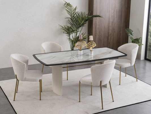 White Dining Room Set Designer Dining Table 4x Chairs Wood Furniture Luxury 5 Pieces