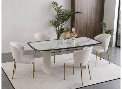 White Dining Room Set Designer Dining Table 4x Chairs Wood Furniture Luxury 5 Pieces